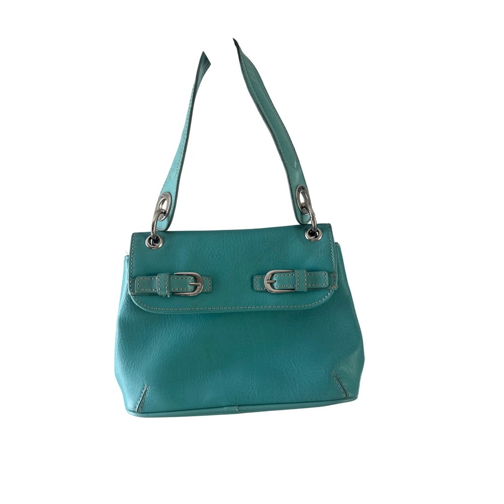 Tommy Hilfiger Turquoise Faux Leather Shoulder Bag Buckle Detail Flap Purse